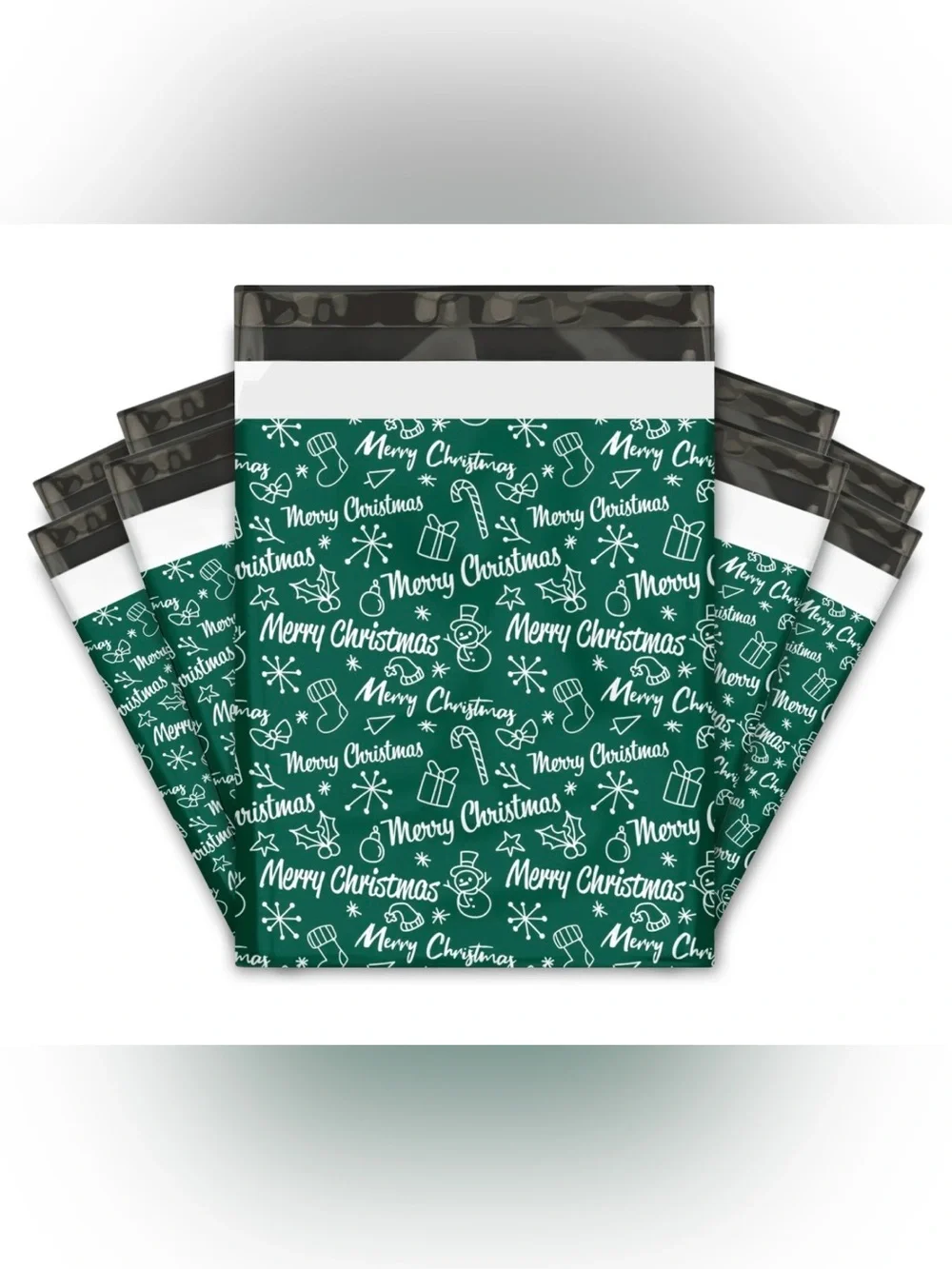 Set of 20 Merry Christmas Doodle Poly Mailers 10x13 Holiday Shipping Bags